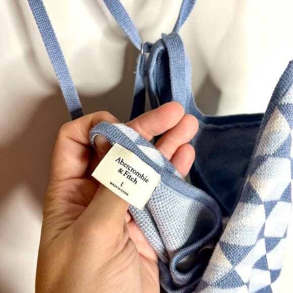 Abercrombie & Fitch Jacquard Open Back Mini Dress Knit Babydoll Strappy Sleeve L - Picture 3 of 5